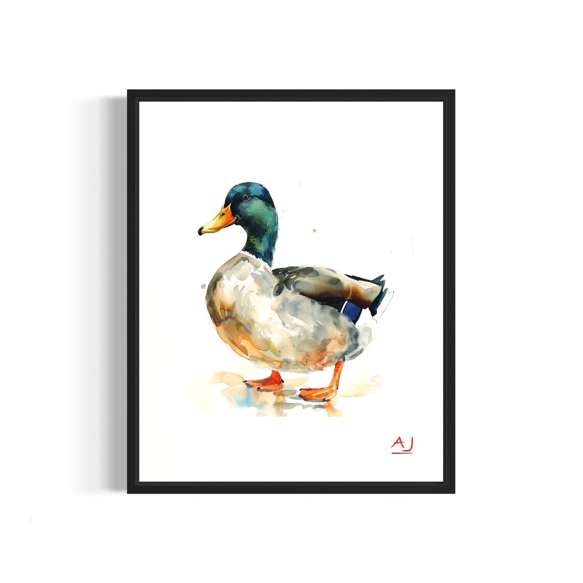 Mallard Duck Gliding Across Calm Water Watercolor Painting Poster