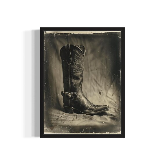Leather Cowboy Boot Vintage Western Sepia Tintype Photography Poster