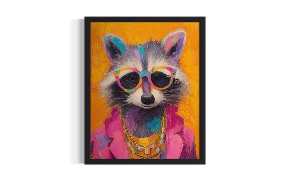 Raccoon Animal Poster Art Print Living Room Wall Original Painting Artwork Decor