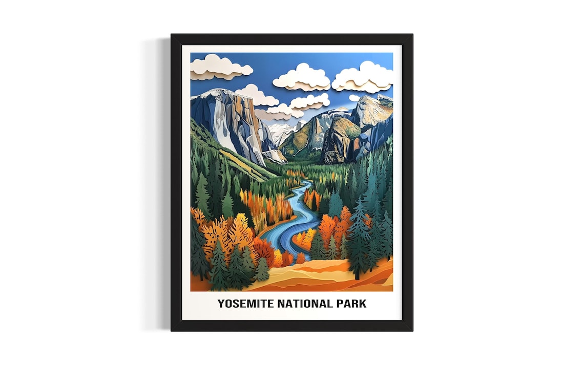 Yosemite National Park Paper Cut Yosemite Valley Travel Poster