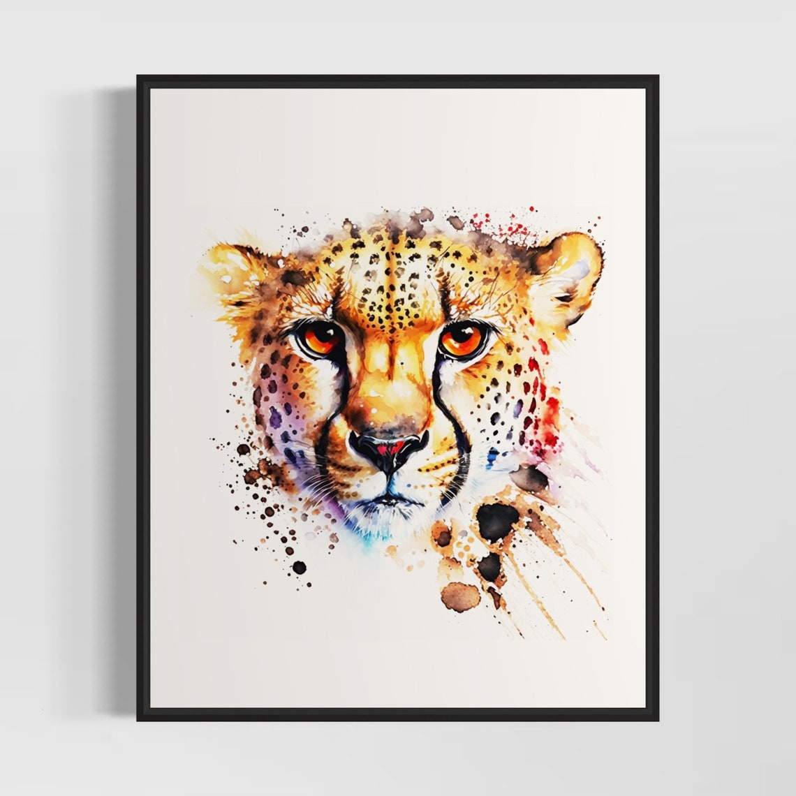 Cheetah Watercolor Face Splash Wild Big Cat Wildlife Art Poster