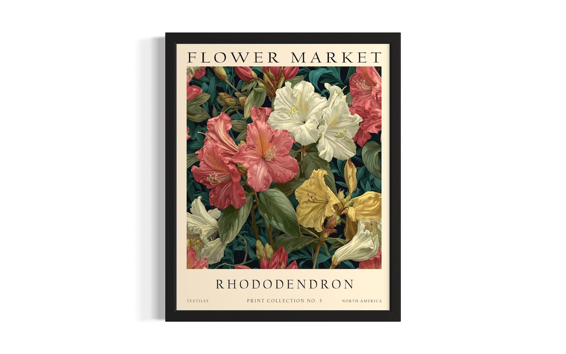 Flower Market Rhododendron Botanical Floral Vintage Art Poster