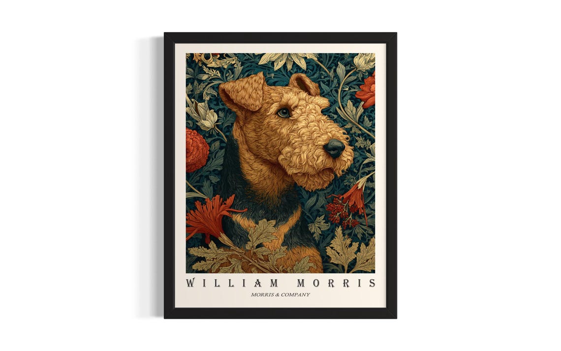 Airedale Terrier William Morris Floral Dog Portrait Poster Art