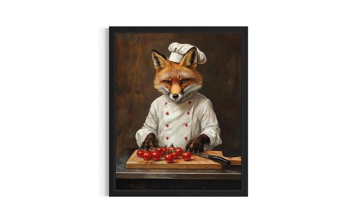 Fox Chef Oil Painting Portrait Woodland Kitchen Decor Poster