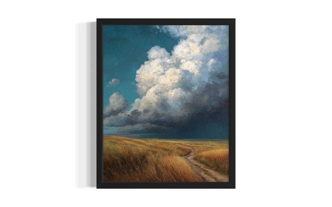 Prairie Storm Cloud Dirt Path Golden Field Moody Dark Sky Poster