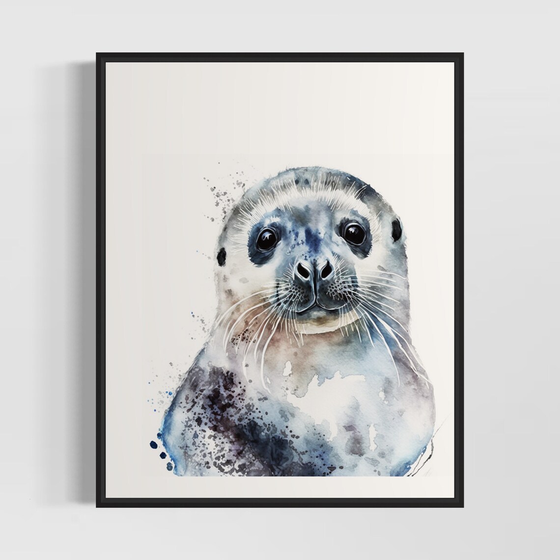 Baby Harp Seal Pup Face Close Up Soft Watercolor Animal Poster