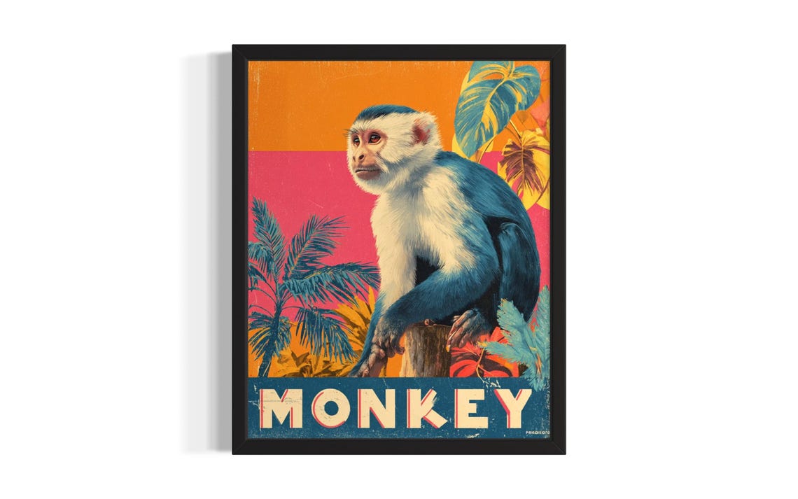 Monkey Pop Art Animal Poster Print Living Room Wall Original Painting Artwork Decor