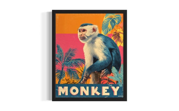 Monkey Pop Art Animal Poster Print Living Room Wall Original Painting Artwork Decor