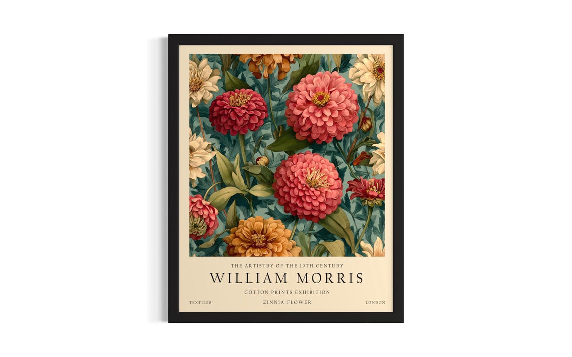 Pink Red Zinnia William Morris Cotton Prints Exhibition Poster