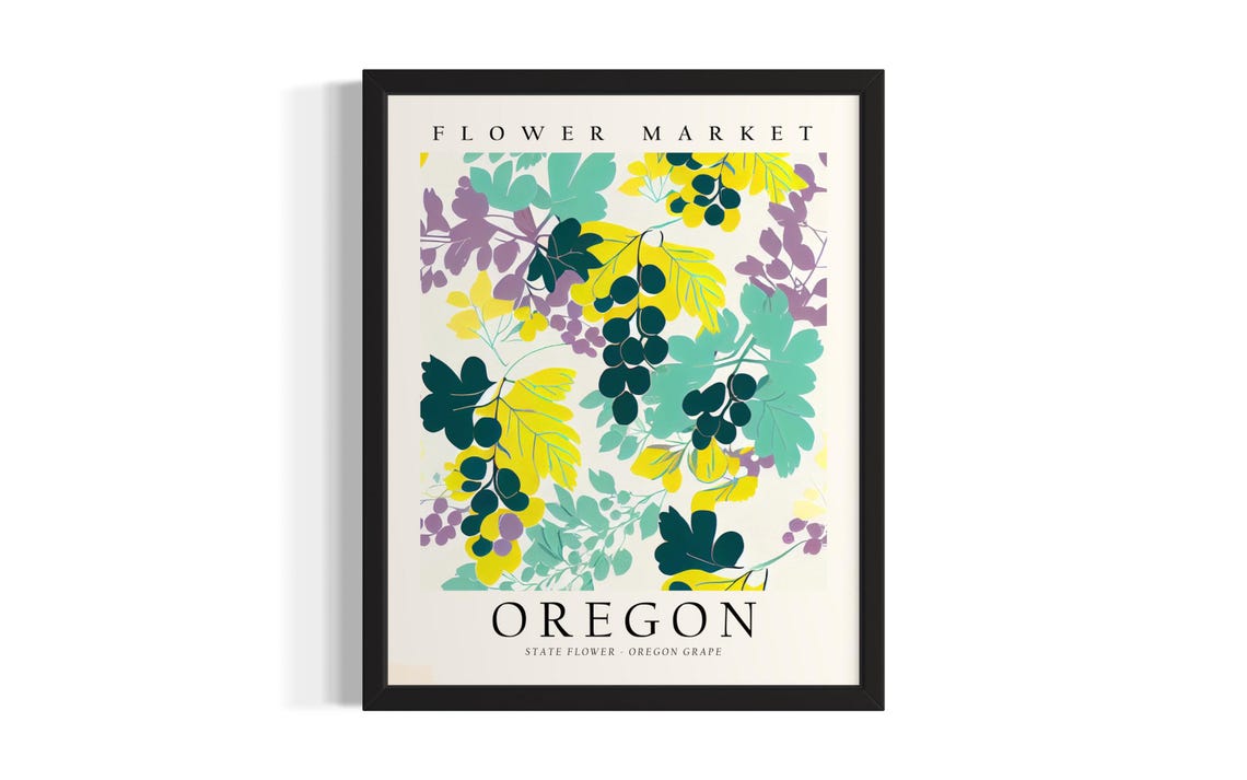 Flower Market Oregon Grape Botanical Leaves Modern Art Print