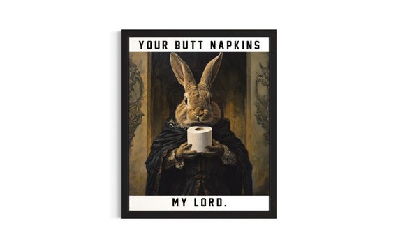 Rabbit Butt Napkins Animals Poster Art Print Restroom Wall Original Painting Artwork Decor