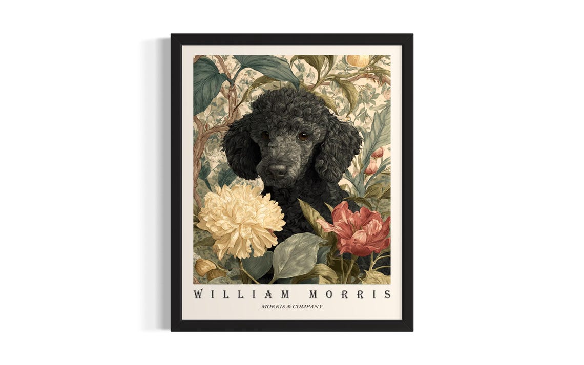 Black Poodle William Morris Botanical Floral Dog Portrait Poster