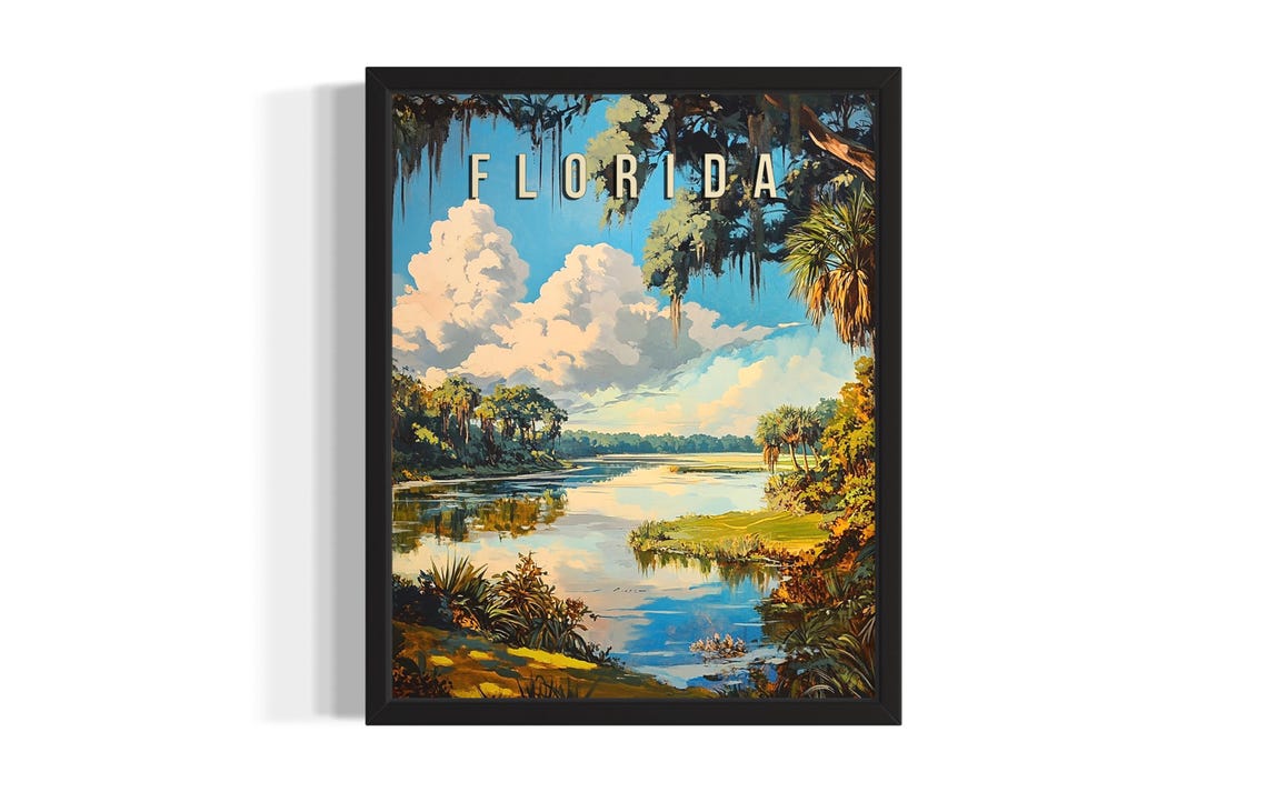 Florida Peaceful Lake With Spanish Moss Draped Oaks Travel Poster