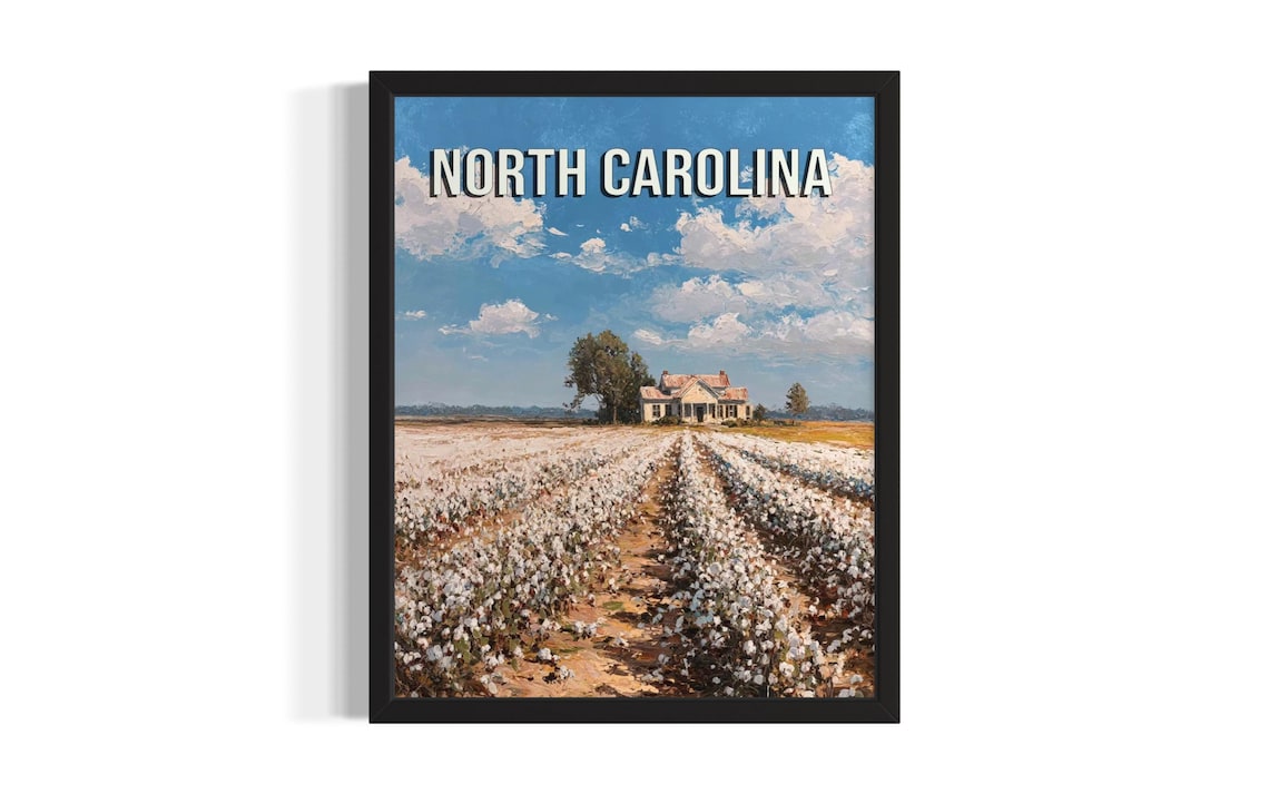 North Carolina Cotton Field Rows Country Farmhouse View Poster