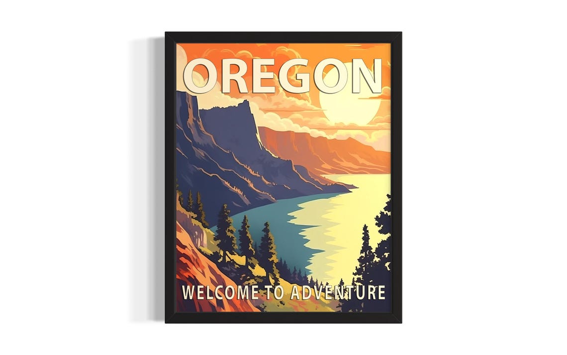 Oregon Canyon Sunset River Welcome To Adventure Scenic Poster