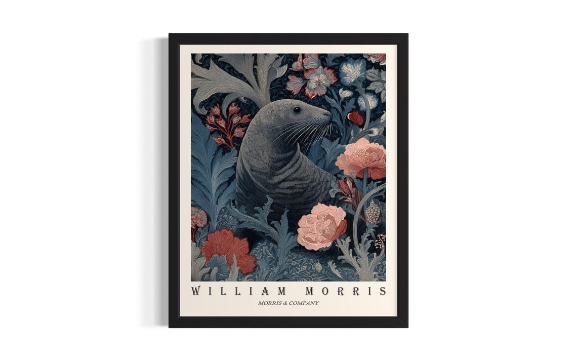 William Morris Seal Floral Portrait Vintage Botanical Poster
