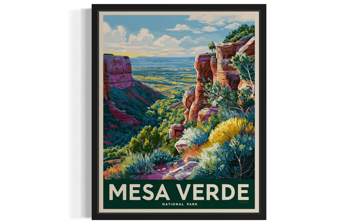 Mesa Verde National Park Canyon Overlook Vintage Travel Art Poster