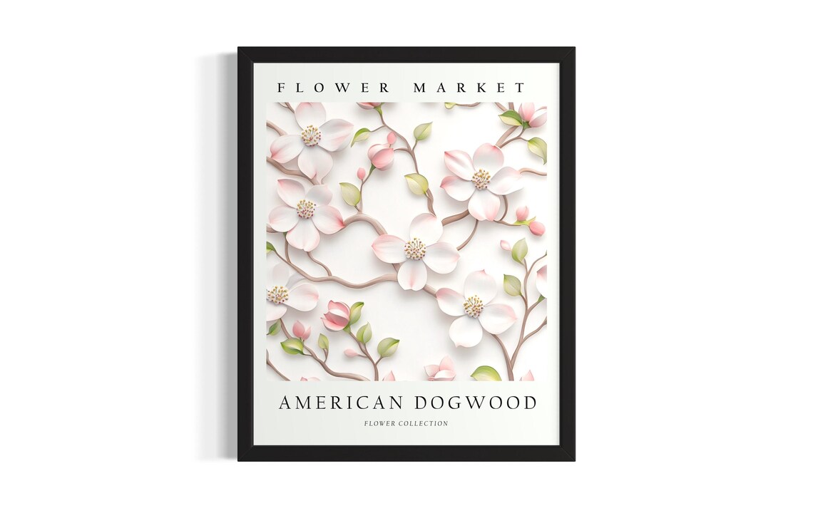 American Dogwood Flower Market 3D Paper Cut Blush Bloom Art Poster