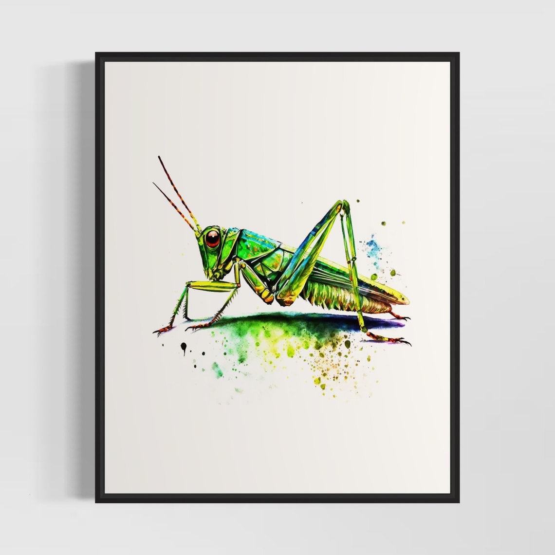 Green Grasshopper Detailed Watercolor Insect Nature Study Art Poster