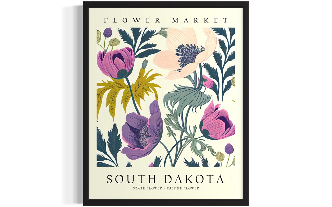 South Dakota Pasque Flower Market Botanical State Flower Poster