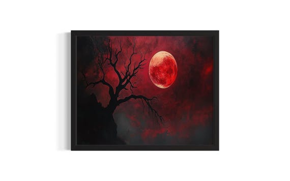 Blood Red Moon Huanted Animals Poster Art Print Living Room Wall Original Painting Artwork Decor