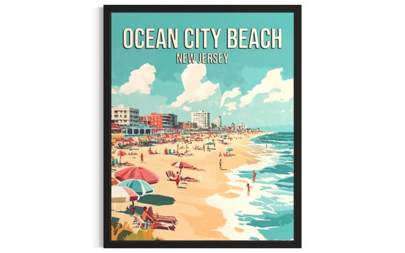 Ocean City Beach New Jersey Usa Poster Art Print Living Roomwall Original Painting Artwork Decor