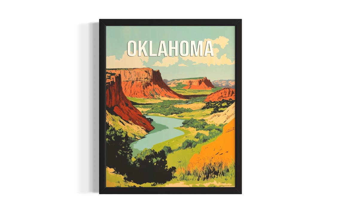 Oklahoma Red Rock Canyon River Tall Cliffs Desert Valley Poster