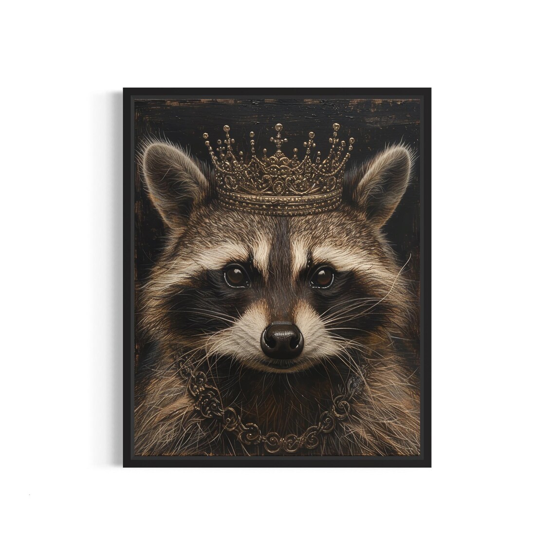 Raccoon Wearing a Golden Crown Regal Royal Portrait Art Poster