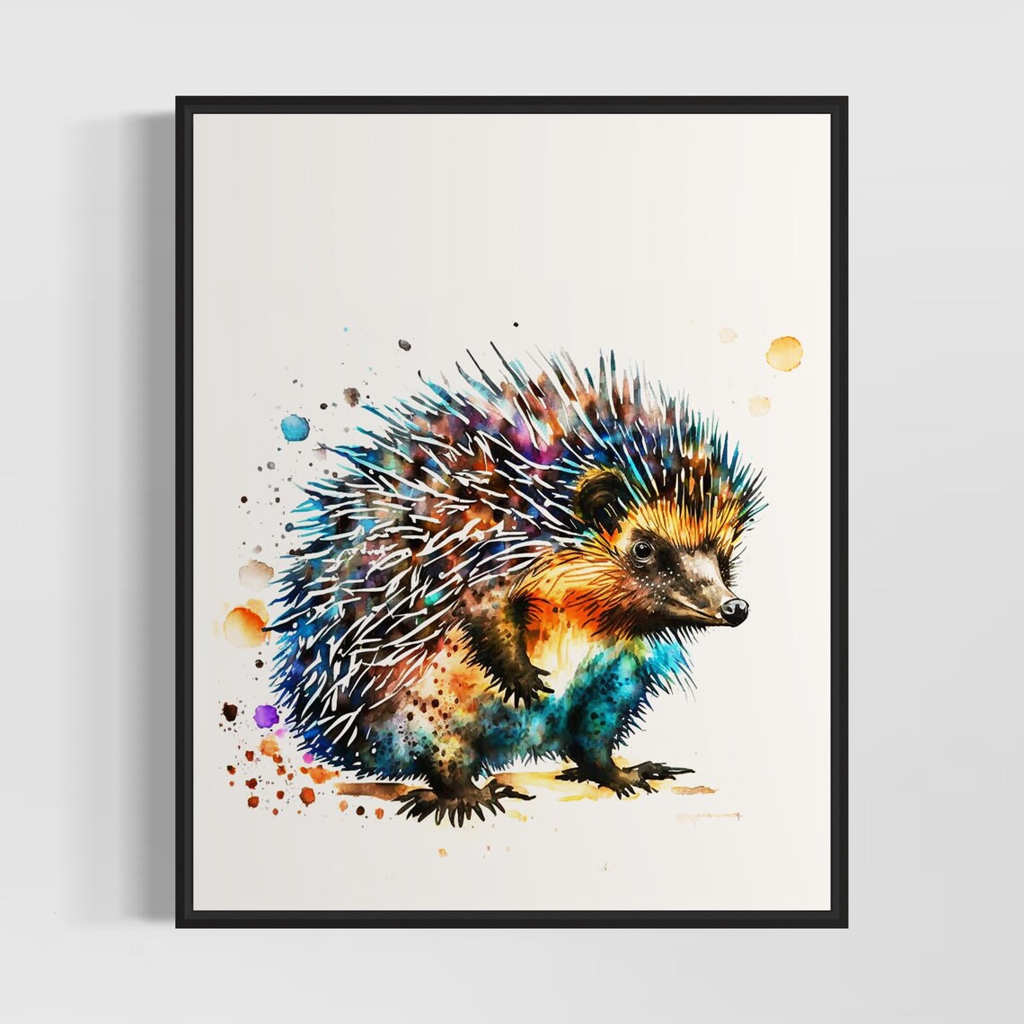Cute Hedgehog Watercolor Colorful Spiny Garden Mammal Art Poster
