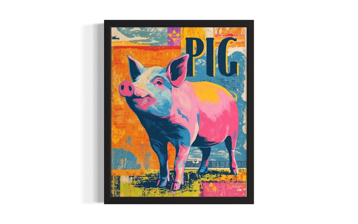 Pig Farmyard Charm Colorful Pop Art Farm Animal Portrait Poster