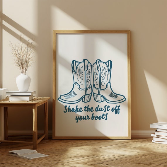 Cowboy Boots Sketch Art Print Western Home Decor