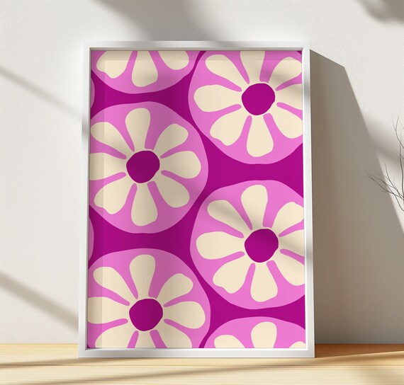 Magenta Purple Retro Daisy Flower Pattern Wall Poster for Modern Home Decor