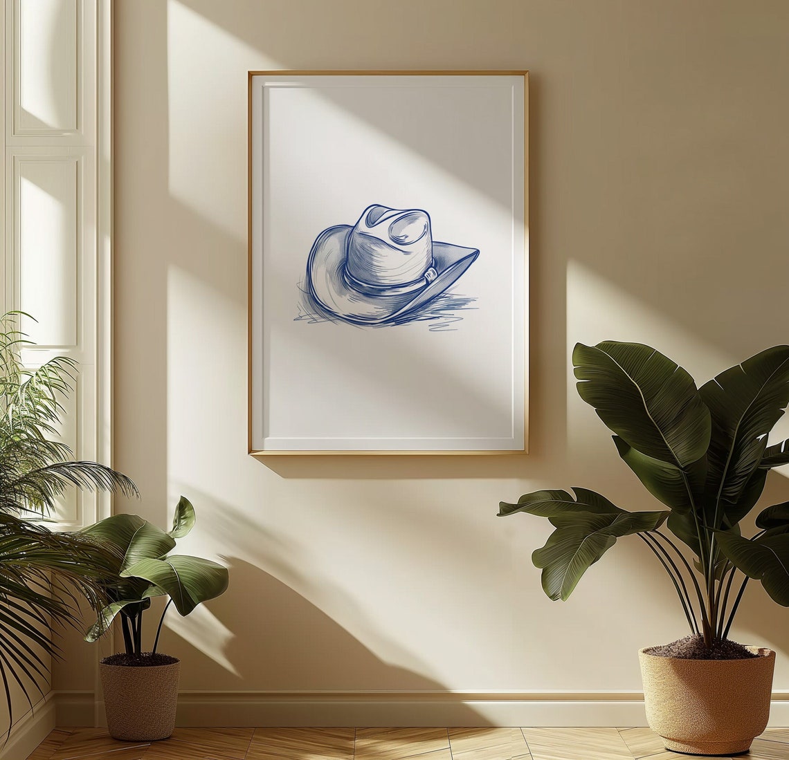 Cowboy Hat Sketch Blue Ink Western Minimalist Ranch Art Poster