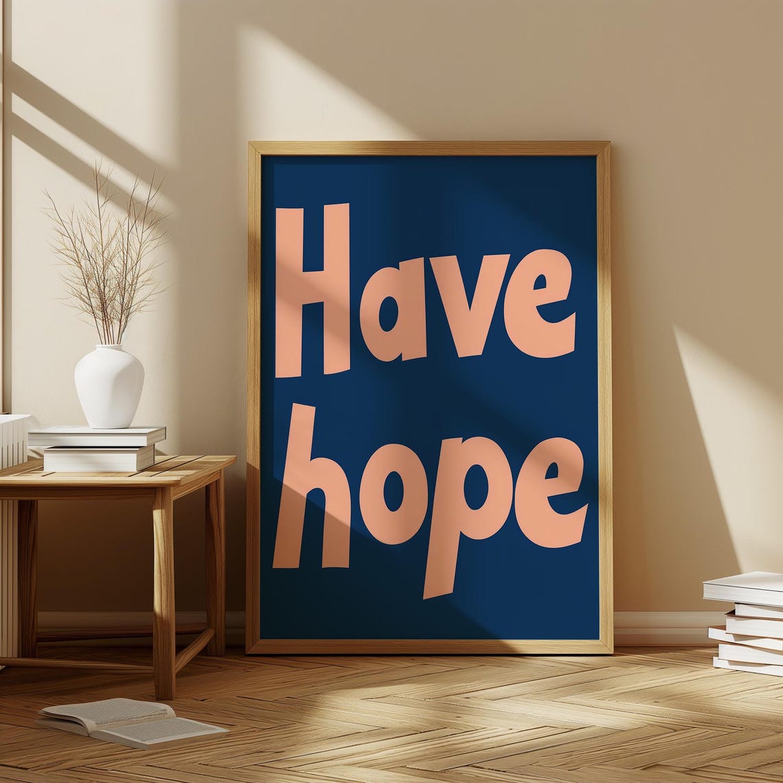 Have Hope Bold Modern Peach Rounded Typography Navy Wall Art