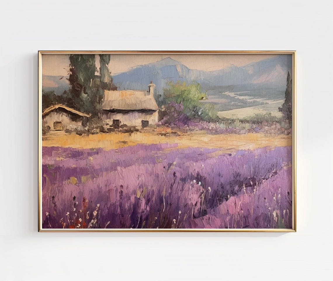 Purple Lavender Field Stone Cottage Provence Landscape Art Poster