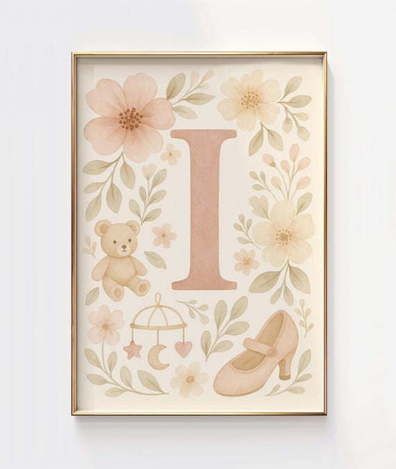 Pink Floral Monogram Nursery Art Girly Vintage Decor