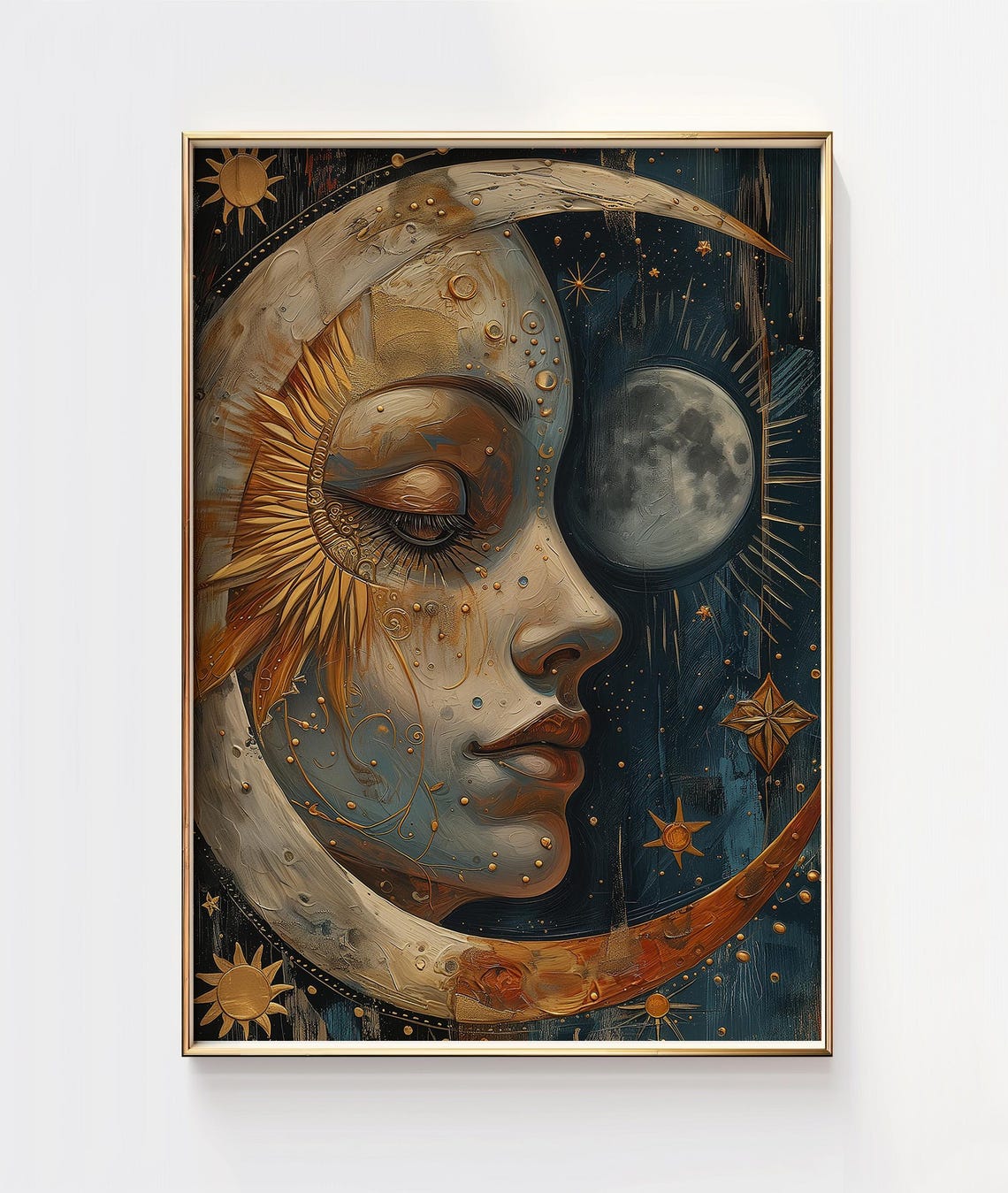 Celestial Moon Goddess Print Mystical Woman Face Art