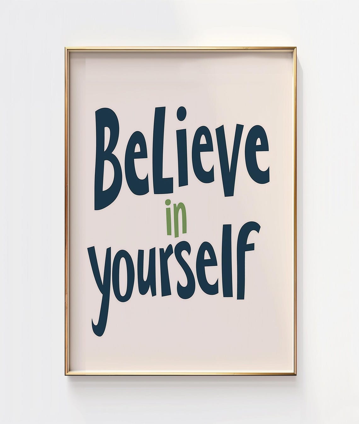 Believe In Yourself Playful Navy Quote Blush Kids Room Poster