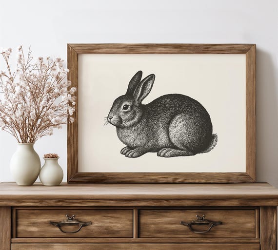 Bunny Rabbit Line Art Print Minimalist Black And White Boho Nursery Decor