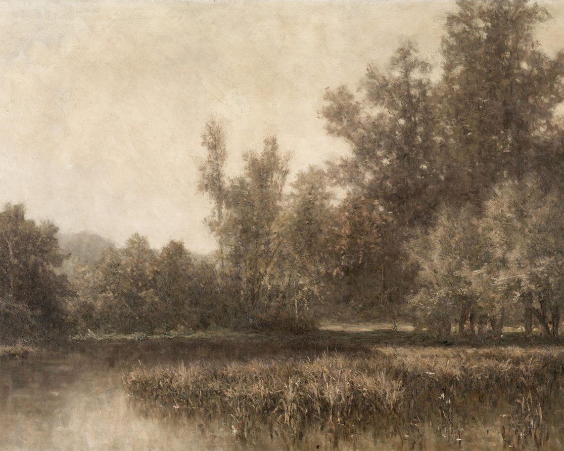 Moody Autumn Marsh Landscape Vintage Fall Scene With Trees In Antique Tone Rustic Wall Art For Cozy Decor - Image 3