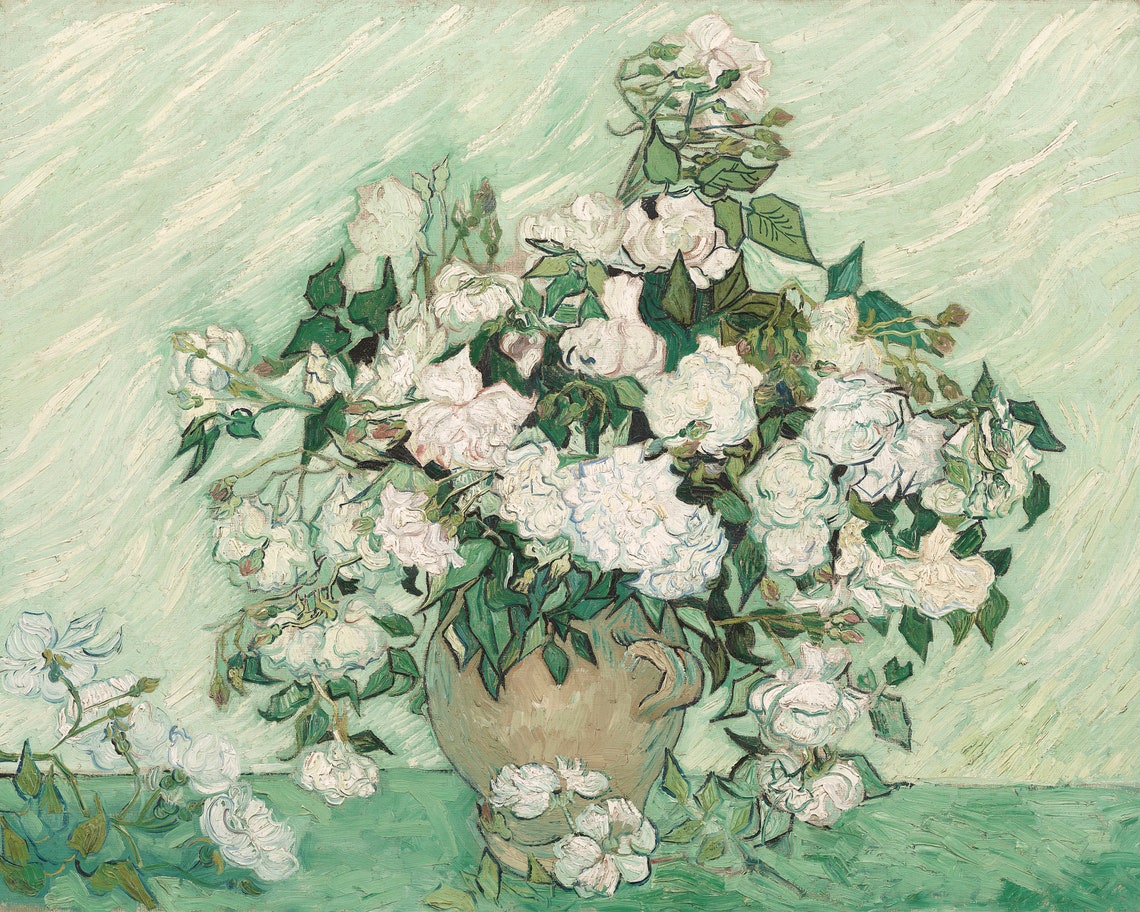 Vintage Flower Print Van Gogh Painting Flower Painting Vintage Floral Art Antique Rose Painting Farmhouse Wall Art Cottage Decor - Image 3