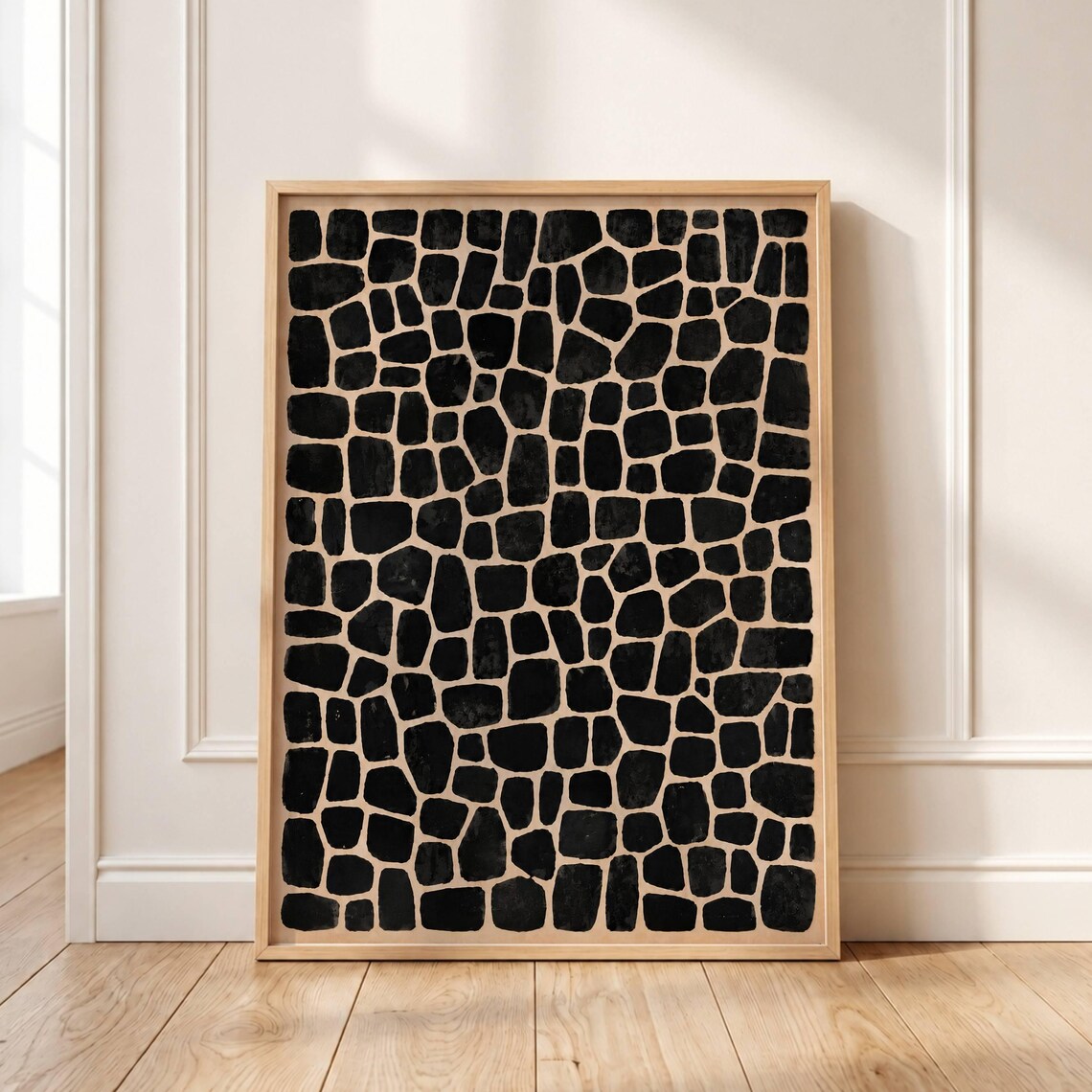 Abstract Pebble Giraffe Spot Pattern Minimalist Black Beige Geometric Wall Poster