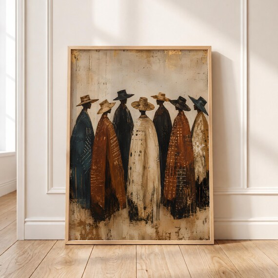 African Women Abstract Canvas Print Textured Gold Foil Cultural Decor Digital File