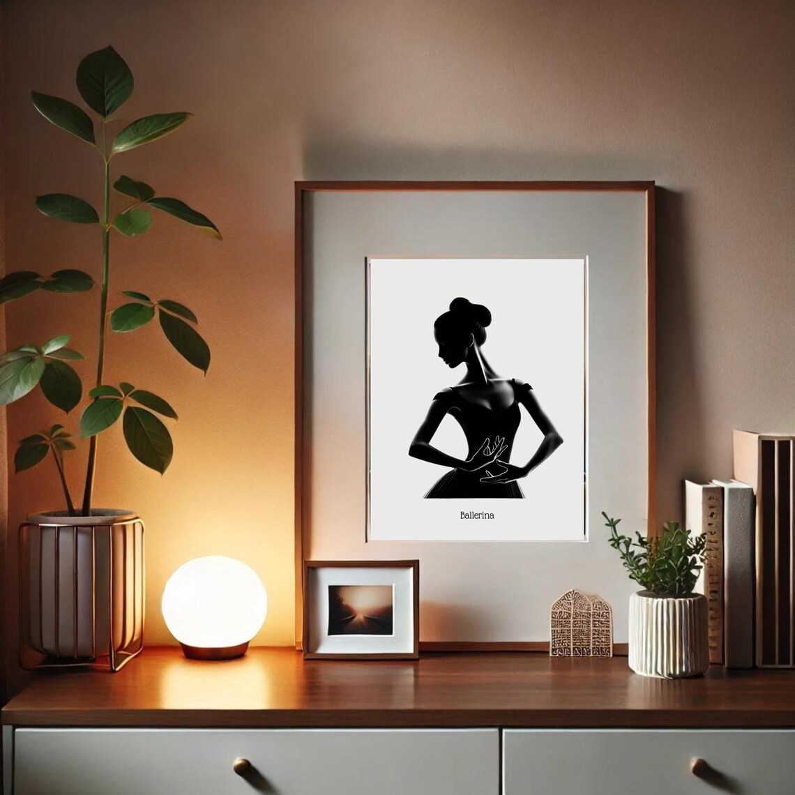 Ballerina Silhouette Graceful Black White Dancer Portrait Poster - Image 2