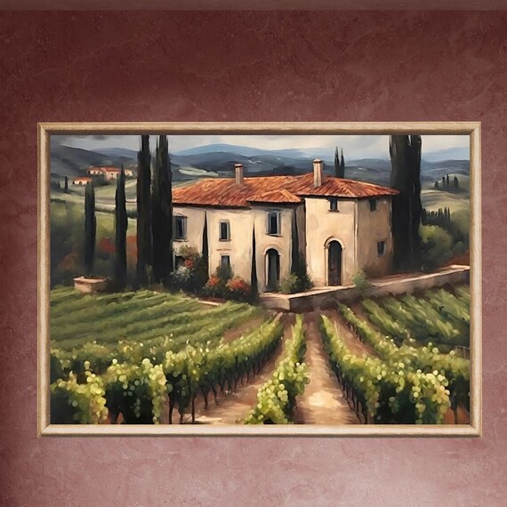 Italian Winery Landscape Art Moody Wall Art Kitchen Water View Art For Living Room Decor Italian Countryside Decor Vintage Italy