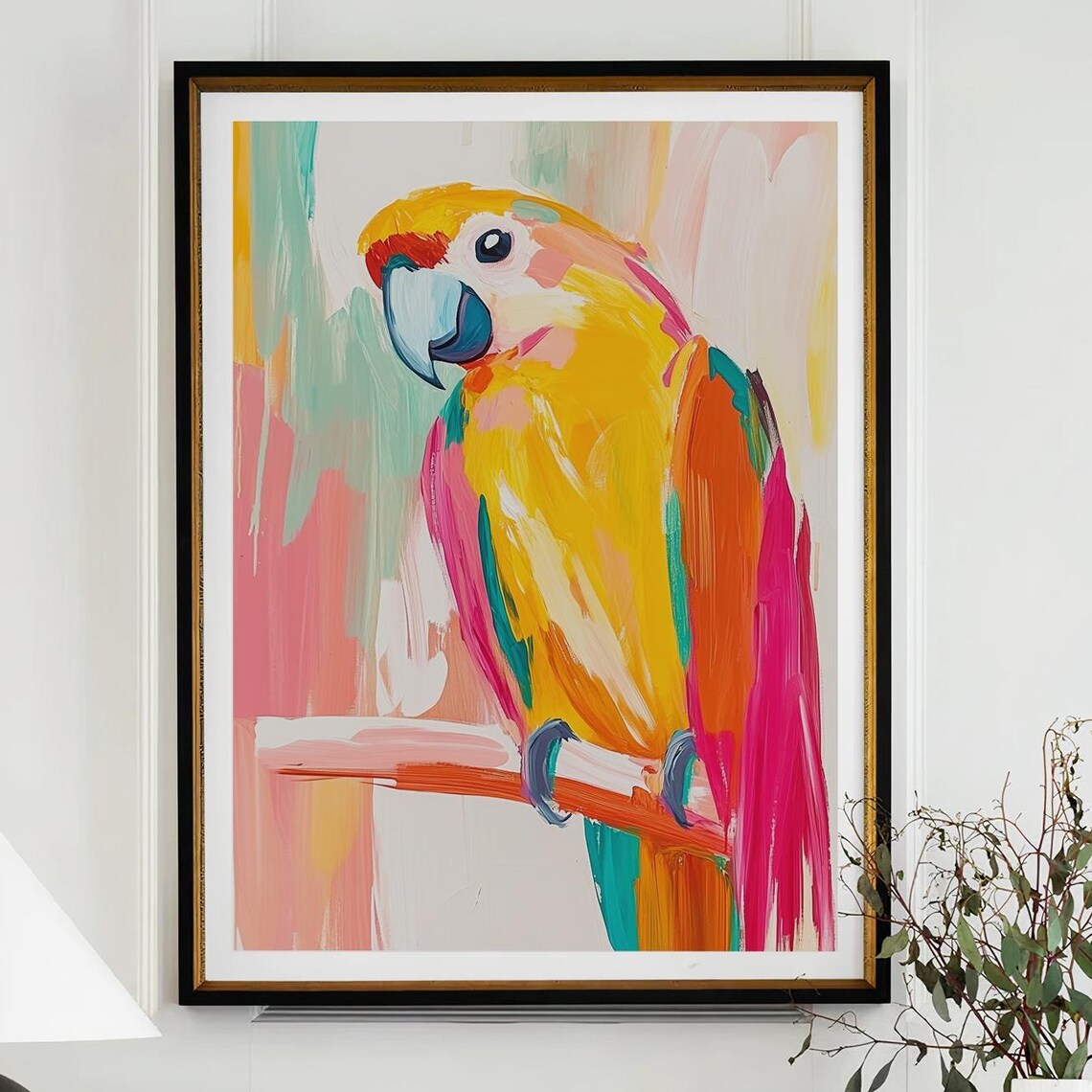Parrot Colorful Brushstroke Portrait Vibrant Macaw Bird Wall Art