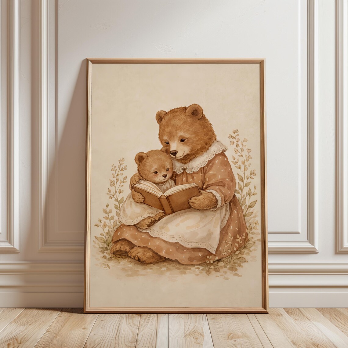 Mother Bear Reading To Cub Nursery Print Woodland Storybook Wall Decor