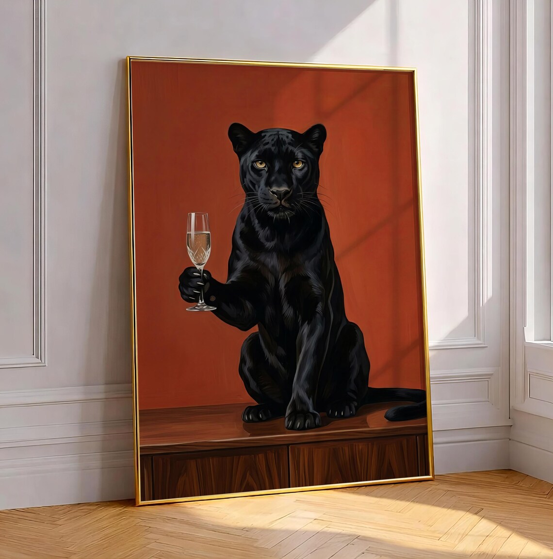 Black Panther Champagne Poster, Maximalist Eclectic Decor