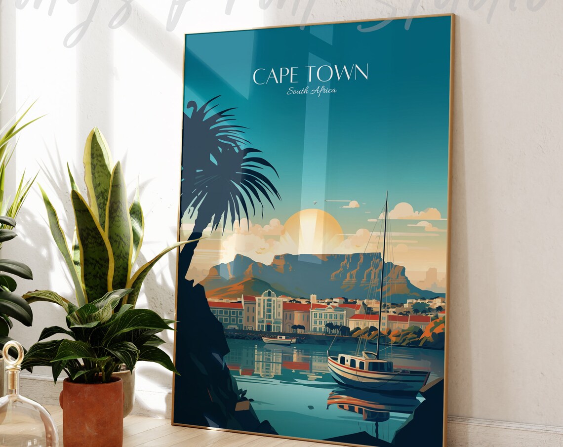 Cape Town South Africa Sunset Palm Harbor Vintage Travel Poster