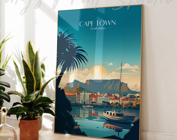 Cape Town South Africa Sunset Palm Harbor Vintage Travel Poster